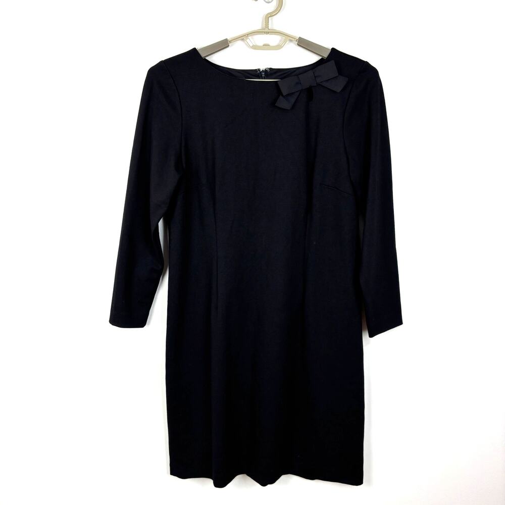 Talbots Black Sheath Dress Pencil Dress Ponte Knit Bow Detail 10 LBD career